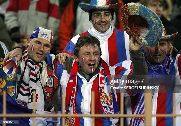 Supporters of France national team are displayed during the Euro 2008 qualifying football match Ukraine vs. France, 21 November 2007 at the NSK...