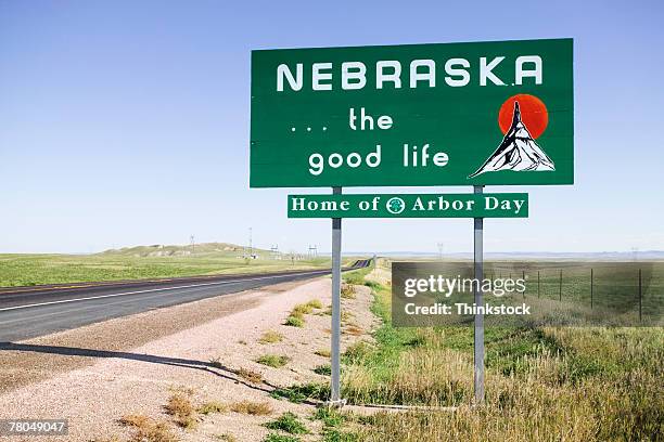 welcome to nebraska sign - nebraska stock pictures, royalty-free photos & images
