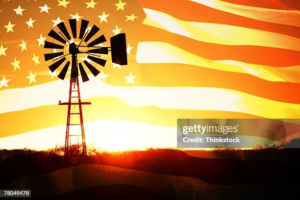 windmill with american flag - american flag clip art stock-fotos und bilder