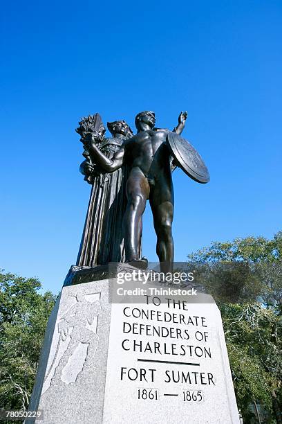 civil war statue in charleston, south carolina - confederate monument stock pictures, royalty-free photos & images