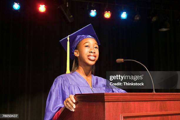 speaker at a graduation ceremony - graduation speech stock pictures, royalty-free photos & images