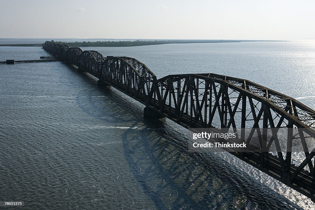 Aerial view of bridge over Mississippi River, Rigolets, Louisiana