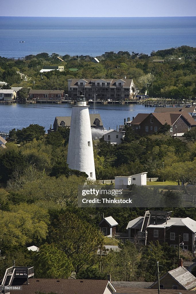 Aerial view of lighthouse at Springers Point, Ocracoke, North Carolina