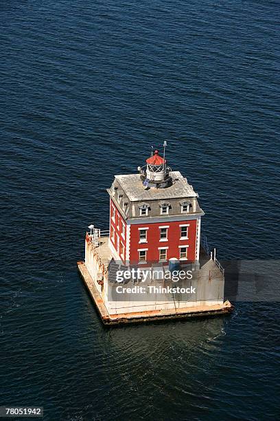 aerial view of new london ledge lighthouse, groton, connecticut - groton stock pictures, royalty-free photos & images