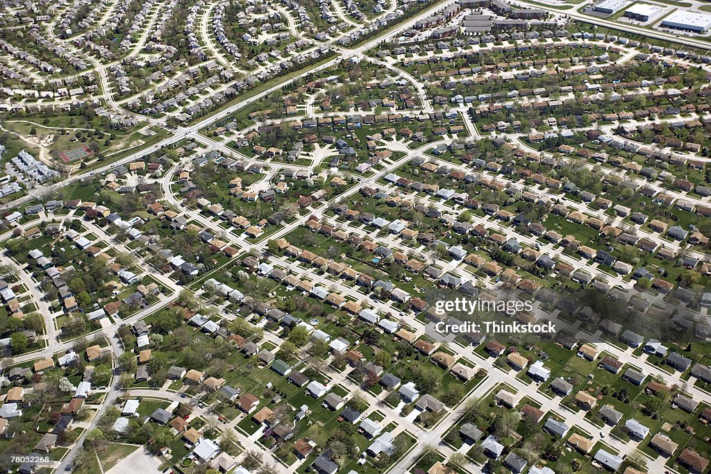 Aerial view of suburbia in Omaha, Nebraska