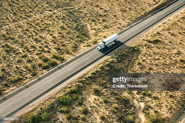 aerial view of truck on highway - central california fotografías e imágenes de stock