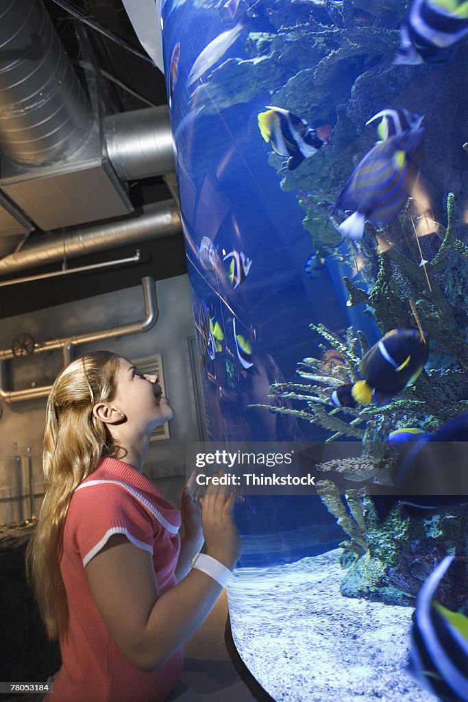 Girl at public aquarium