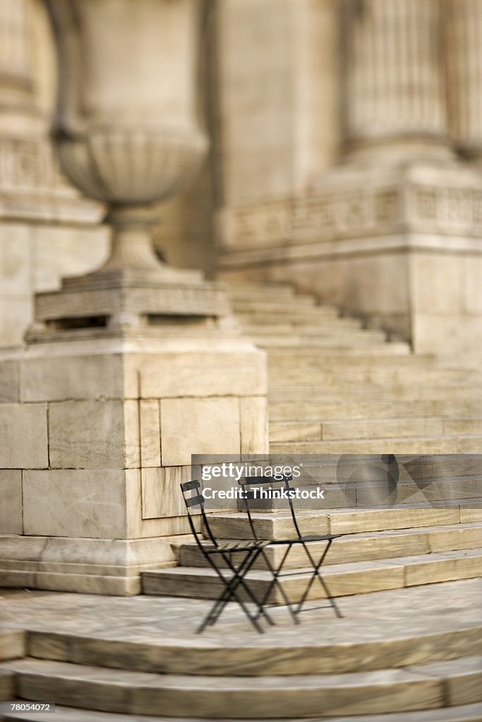 Folding chairs outside New York Public Library, New York City, NY