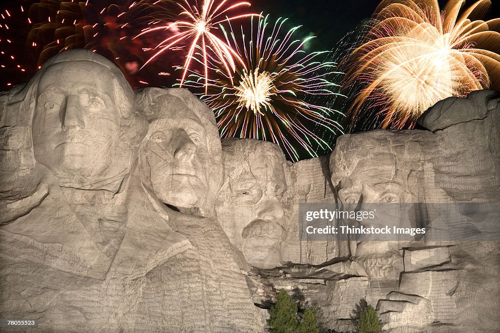 Fireworks behind Mount Rushmore