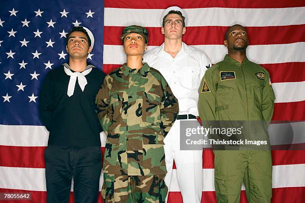 us military soldiers and american flag - air force flag stock pictures, royalty-free photos & images