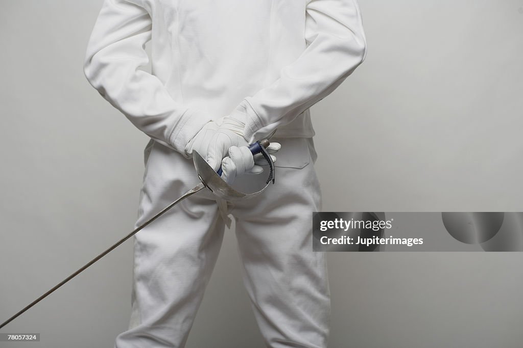 Male fencer, rear view