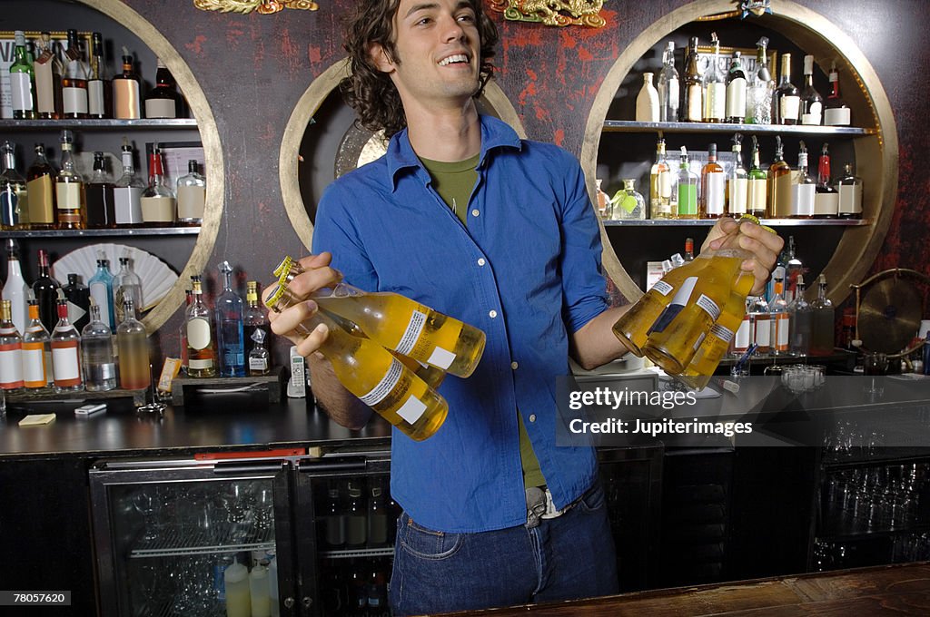 Bartender with beers