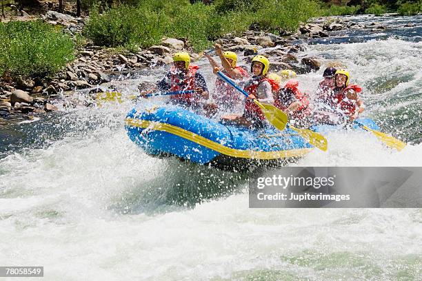 people whitewater rafting - white water rafting stock pictures, royalty-free photos & images