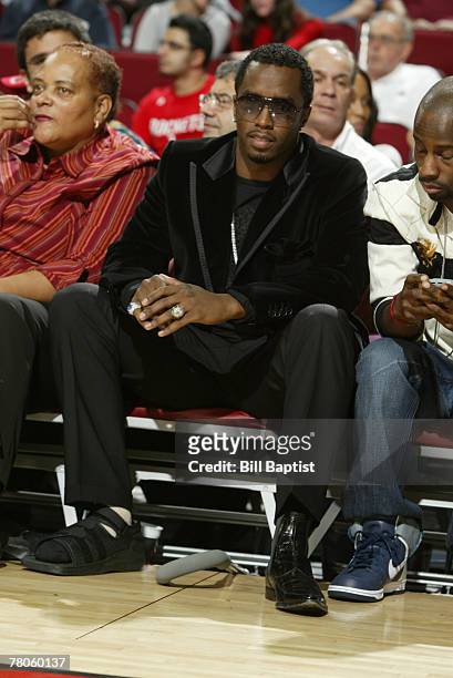 Hip-hop mogul Sean Combs watches the game between the Dallas Mavericks and the Houston Rockets on November 21, 2007 at the Toyota Center in Houston,...