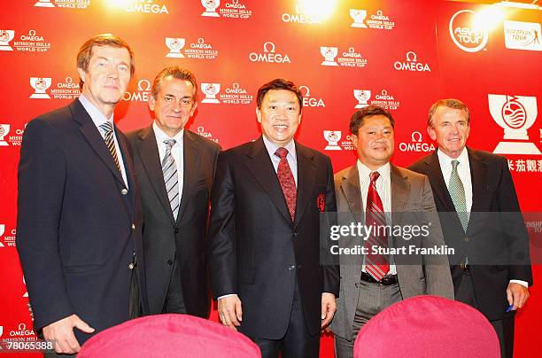 George O'Grady, CEO of the European Tour, Stephen Urquhart, President of Omega, Doctor David Chu, Chairman of Mission Hills,Kyi Hla Han, Executive...