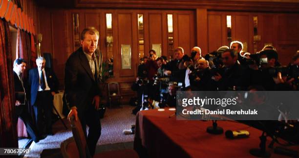 Ex-England Football coach Steve McClaren arrives to be interviewed by journalists at a press conference at Sopwell House on November 22, 2007 in St...