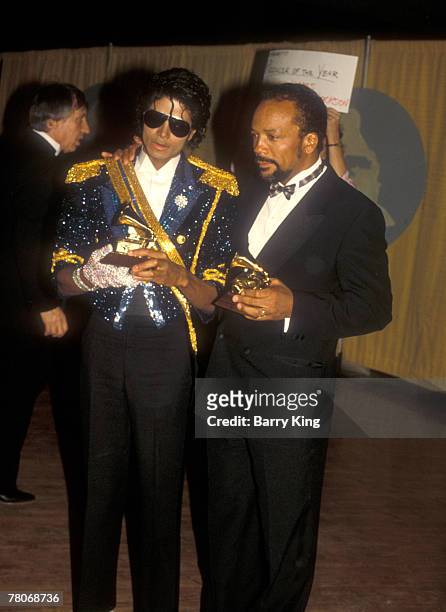 Michael Jackson & Quincy Jones at the Grammys in Los Angeles, California on February 28, 1984