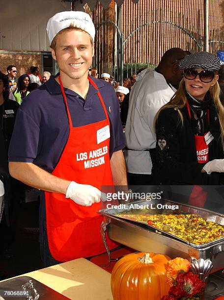 Actor Spencer Pratt participates in serving Thanksgiving dinner to the Skid Row homeless hosted by Kirk and Anne Douglas at the Los Angeles Mission...