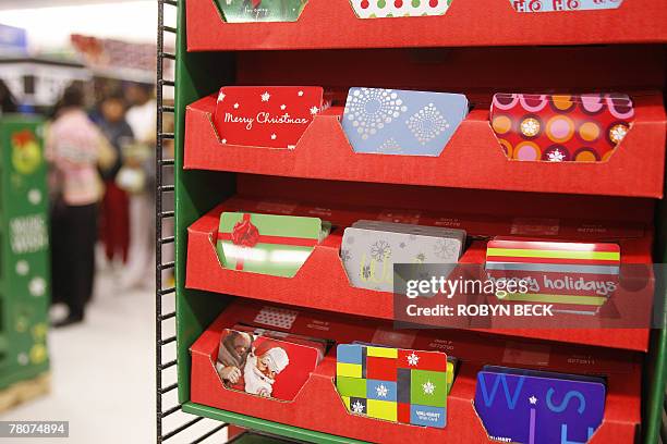 Gift cards are on display at a Wal-Mart store, in Panorama City, California, 23 November 2007. The day after Thanksgiving, known as "Black Friday,"...