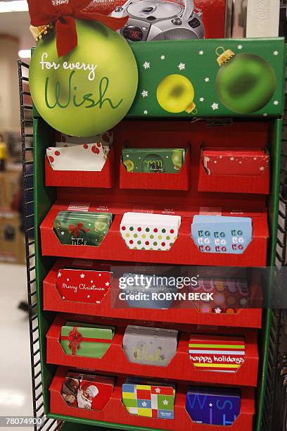 Gift cards are on display at a Wal-Mart store, in Panorama City, California, 23 November 2007. The day after Thanksgiving, known as "Black Friday,"...