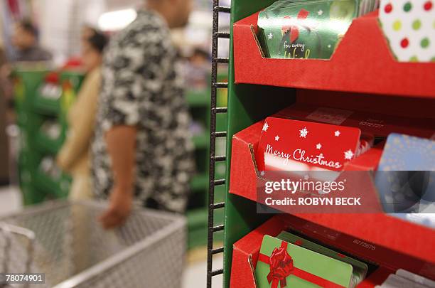 Gift cards are on display at a Wal-Mart store, in Panorama City, California, 23 November 2007. The day after Thanksgiving, known as "Black Friday,"...