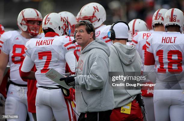 Head coach Bill Callahan leads the Nebraska Cornhuskers against the Colorado Buffaloes during Big 12 College Football action at Folsom Field on...