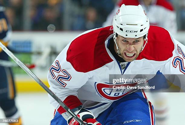 Steve Begin of the Montreal Canadiens skates down ice against the Buffalo Sabres during their NHL game at HSBC Arena November 23, 2007 in Buffalo,...