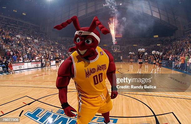 The Mad Ant , the Fort Wayne Mad Ants mascot, motivates his team during introductions prior to the start of the NBA D-League game against the Tulsa...