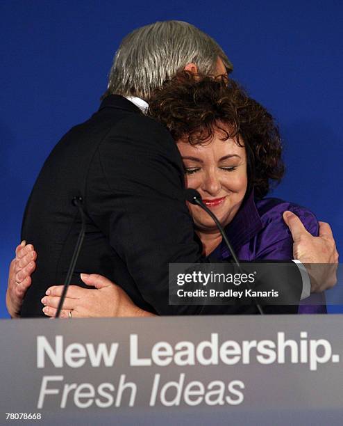 Labor leader and now new Prime Minister of Australia Kevin Rudd hugs his wife Therese Rein during the Australian Labor Party 2007 Election Night...