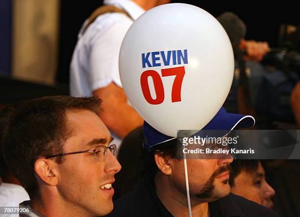 Labor party supporter watch the election results with keen interest during the Australian Labor Party 2007 Election Night event at Suncorp Stadium on...