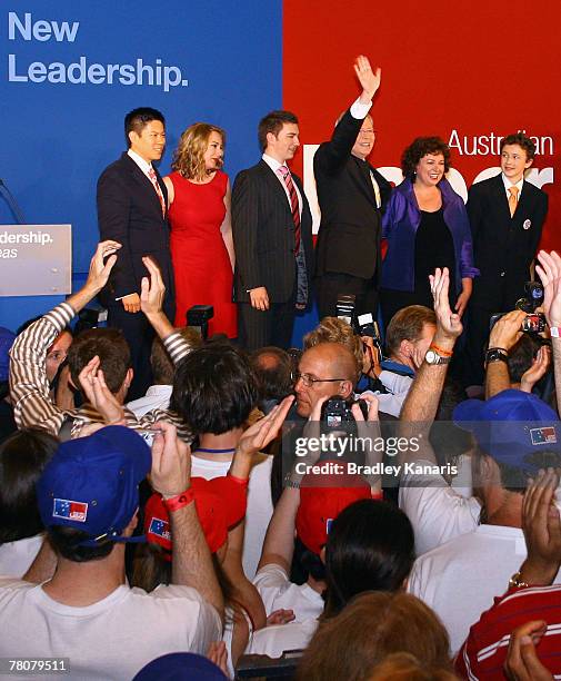 Kevin Rudd , his daughter Jessica , eldest son Nicholas, wife Therese Rein and son Marcus celebrate during the Australian Labor Party 2007 Election...