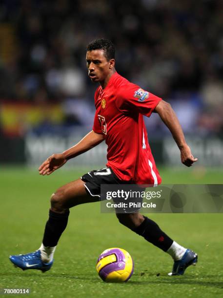 Nani of Manchester United in action during the Barclays Premiership match between Bolton Wanderers and Manchester United at the Reebok Stadium on...