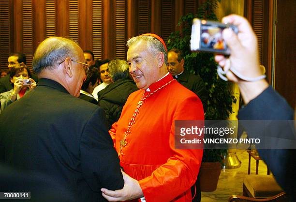 Mexico's newly appointed cardinal Francisco Robles Ortega meets believers during the traditionnal courtesy visit, 24 November 2007 in Vatican....