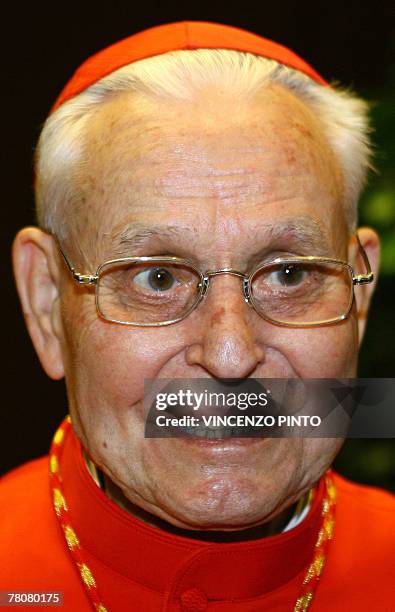 Spanish newly appointed cardinal Urbano Navarrete smiles during the traditionnal courtesy visit, 24 November 2007 in Vatican. Twenty-three new...