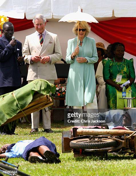 Prince Charles, Prince of Wales and Camilla, Duchess of Cornwall watch a first Aid demonstration during a visit to St Joseph's School on November 24,...