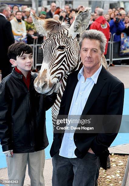 Actors Zach Mills and Dustin Hoffman arrive at the UK premiere of "Mr Magorium's Wonder Emporium" at the Empire cinema Leicester Square on November...