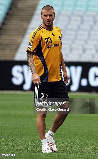 David Beckham attends an LA Galaxy training session at Telstra Stadium on November 26, 2007 in Sydney, Australia.