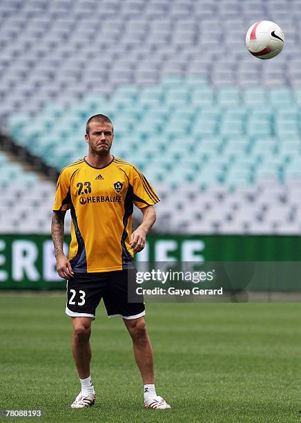David Beckham attends an LA Galaxy training session at Telstra Stadium on November 26, 2007 in Sydney, Australia.