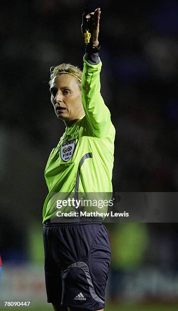 Referee Claudine Brohet of Belguim in action during the UEFA Women's European Championship Qualifying Round Group One match between England and Spain...