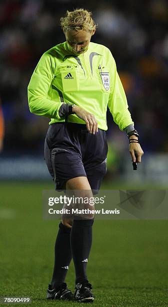 Referee Claudine Brohet of Belguim in action during the UEFA Women's European Championship Qualifying Round Group One match between England and Spain...