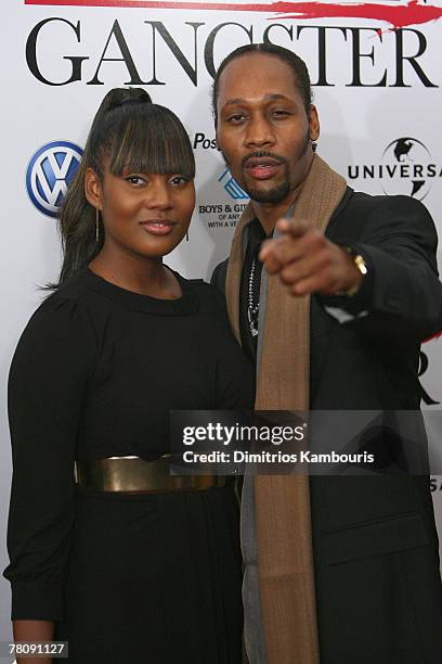 Rza and guest arrive at the "American Gangster" New York City Premiere at The Apollo Theater on October 19, 2007 in New York City