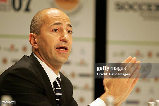 Ivan Gazidis, deputy Commissioner of MLS, speaks at the opening ceremony of Soccerex 2007 at Sandton Convention Centre on November 26, 2007 in...