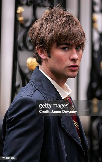 Chace Crawford on location for "Gossip Girl" on November 26, 2007 in New York City, New York.