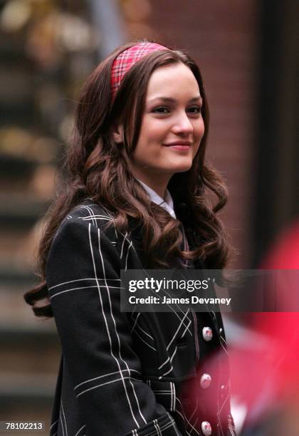Leighton Meester on location for "Gossip Girl" on November 26, 2007 in New York City, New York.
