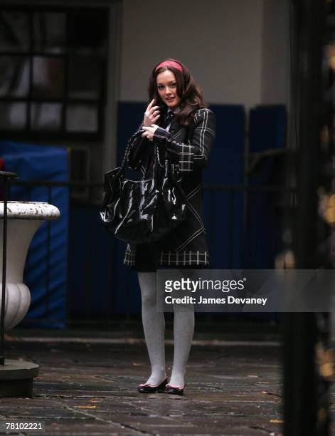 Leighton Meester on location for "Gossip Girl" on November 26, 2007 in New York City, New York.