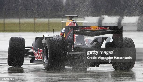 David Coulthard of the Red Bull Formula One Team in action during the Puma Red Bull Collection Launch at the Hangar 7 on November 27, 2007 in...