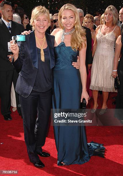 Personality Ellen DeGeneres and Actress Portia de Rossi arrives at the 59th Annual Primetime Emmy Awards at the Shrine Auditorium on September 16,...