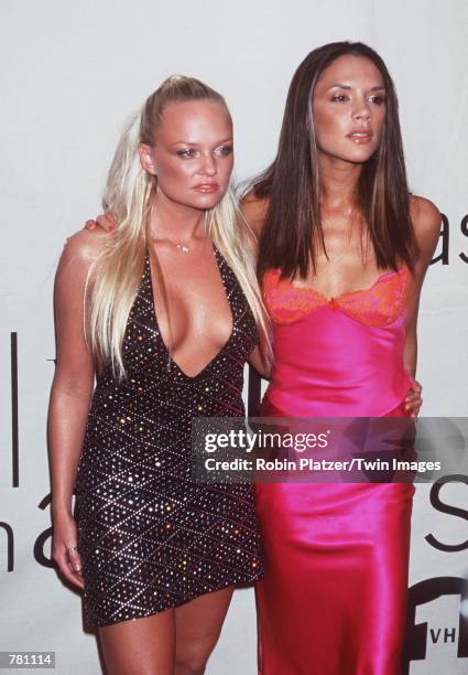 Models Emma Bunton and Victoria Beckham Spice attend the 2000 VH1/Vogue Fashion Awards at Madison Square Gardens October 20, 2000 in New York, NY.