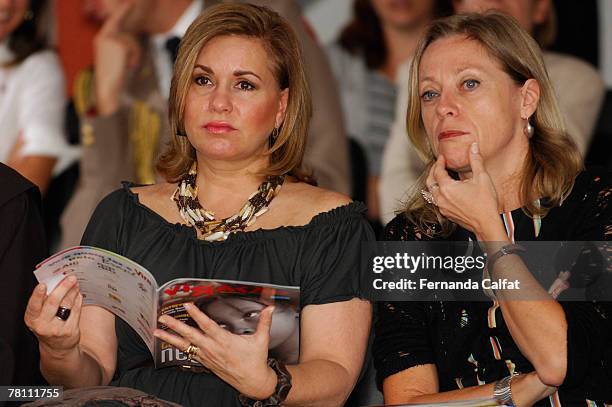 Grand Duchess Maria Theresa of Luxembourg sits beside Marie Pierre Poirier, the UNICEF representative for Brazilduring a visit to the CEFRAN - Centro...