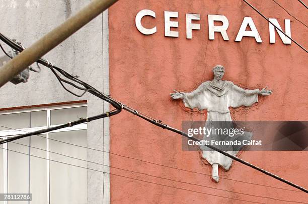 The CEFRAN sign is seen during the visit of Maria Teresa, Grand Duchess of Luxembourg, to a Social Project CEFRAN - Centro Franciscano de Apoio aos...